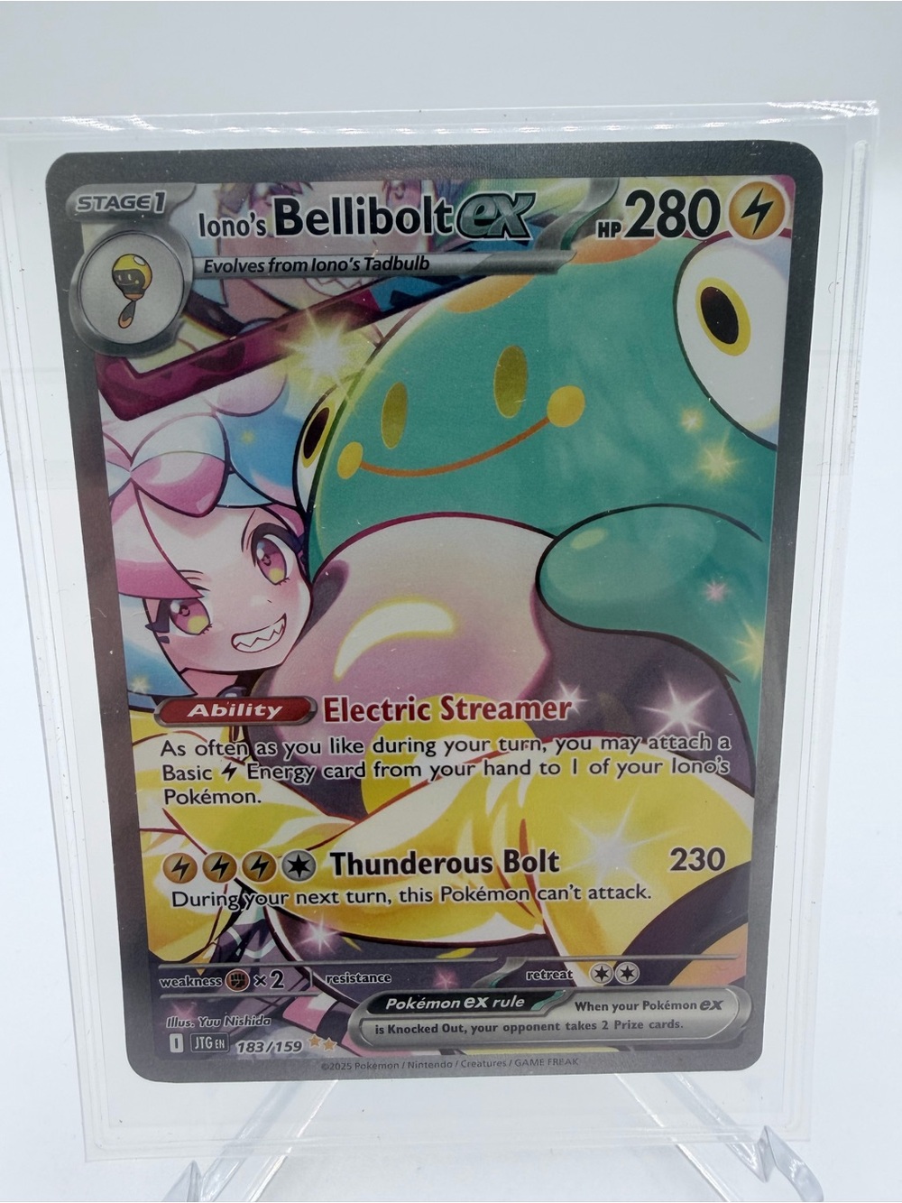 Pokemon Iono's Bellibolt ex Card - Teal, Yellow, Pink
